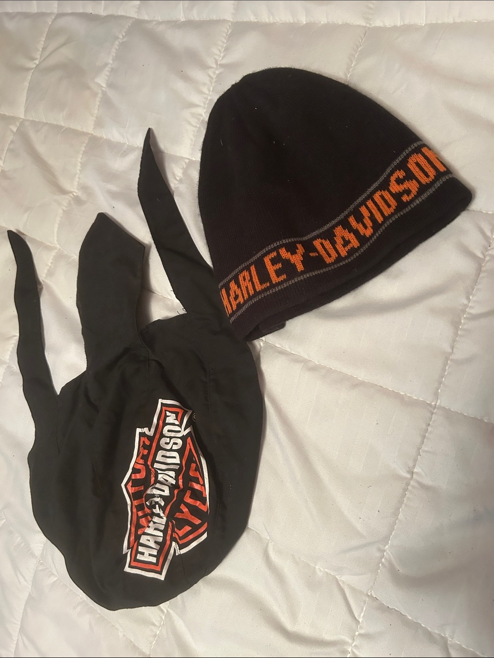 Harley-Davidson Kids Black Beanie Hat with Orange Logo Trim and Do-rag
